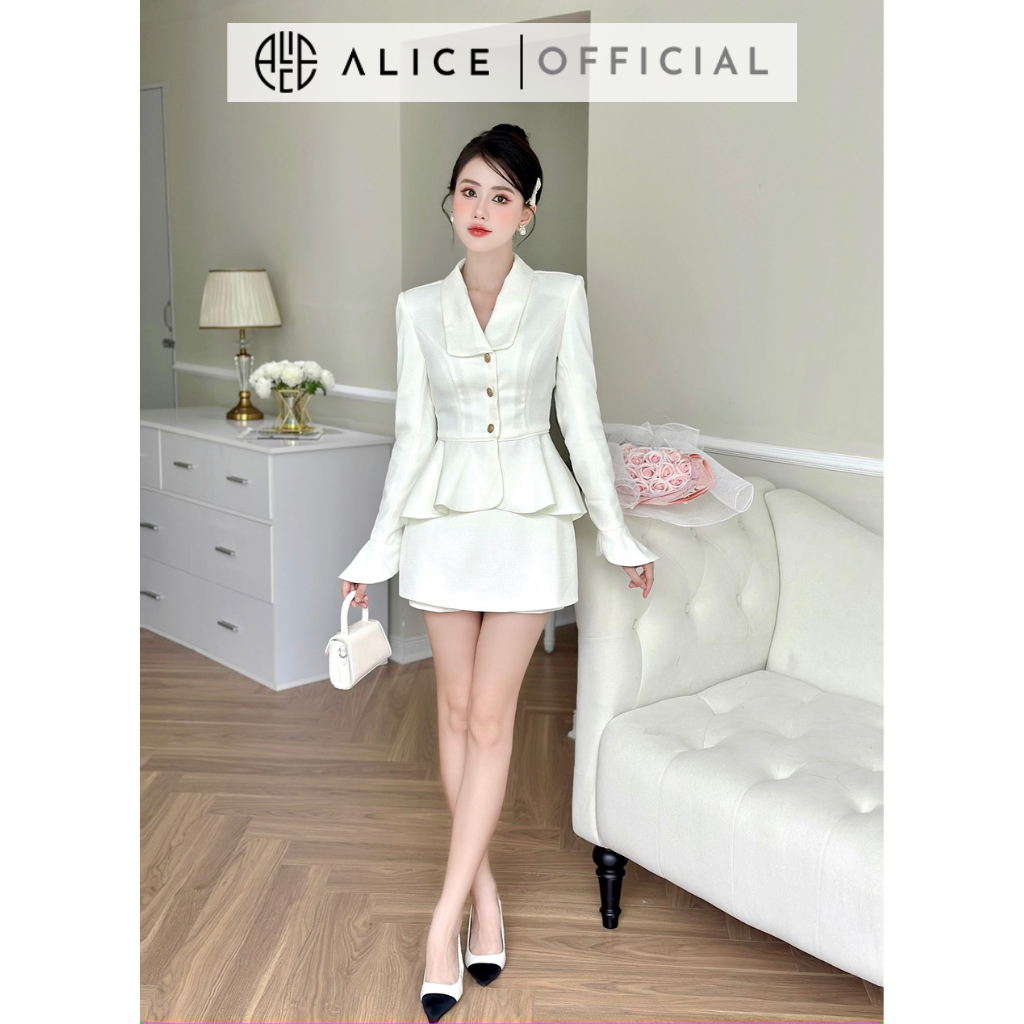 Set Đồ Nữ Công Sở Tay Chuông Cổ Vest Kèm Quần Giá Váy Dáng Ngắn ALICE Chất Liệu Dạ Mềm Cao Cấp, Sang Trọng Cho Nàng S367