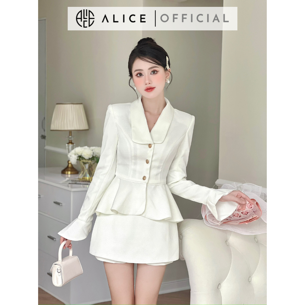 Set Đồ Nữ Công Sở Tay Chuông Cổ Vest Kèm Quần Giá Váy Dáng Ngắn ALICE Chất Liệu Dạ Mềm Cao Cấp, Sang Trọng Cho Nàng S367