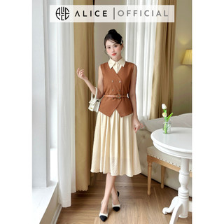 [TẶNG KÈM ĐAI] Set Váy Công Sở Xoắn Eo Kèm Áo Gile ALICE Chất Tơ Cao Cấp, Thanh Lịch Phù Hợp Đi Làm Đi Tiệc S368