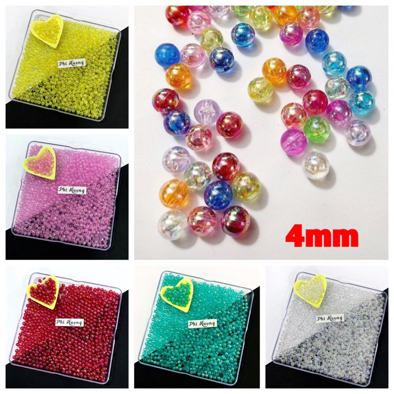 Gói 500 hạt cườm tròn cừ 4mm nhiều màu xỏ vòng tay handmade