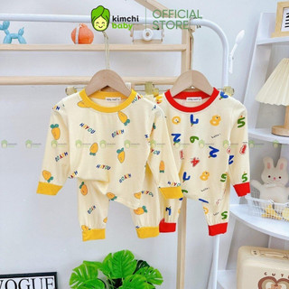 Bộ Dài Tay Thun Lạnh Cho Bé Gái, Bé Trai Minky Mom Hoạ Tiết Cà Rốt In Tràn Cổ Viền, Đồ Bộ Cho Bé Mặc Nhà MKMTD304