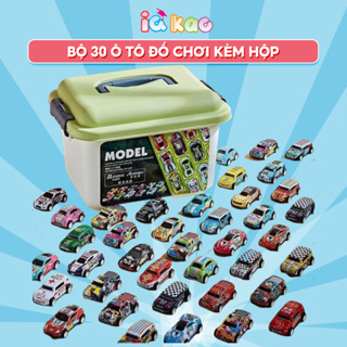 Thùng 30 ô tô đồ chơi hợp kim kèm hộp đựng có quai cho bé, ô tô màu sắc