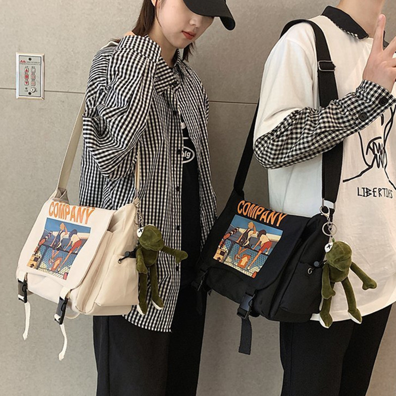 Túi đeo chéo nam nữin hình hoạt hình anime vải canvas phong cách hàn quốc đi học đi chơi du lịch đựng sách vở