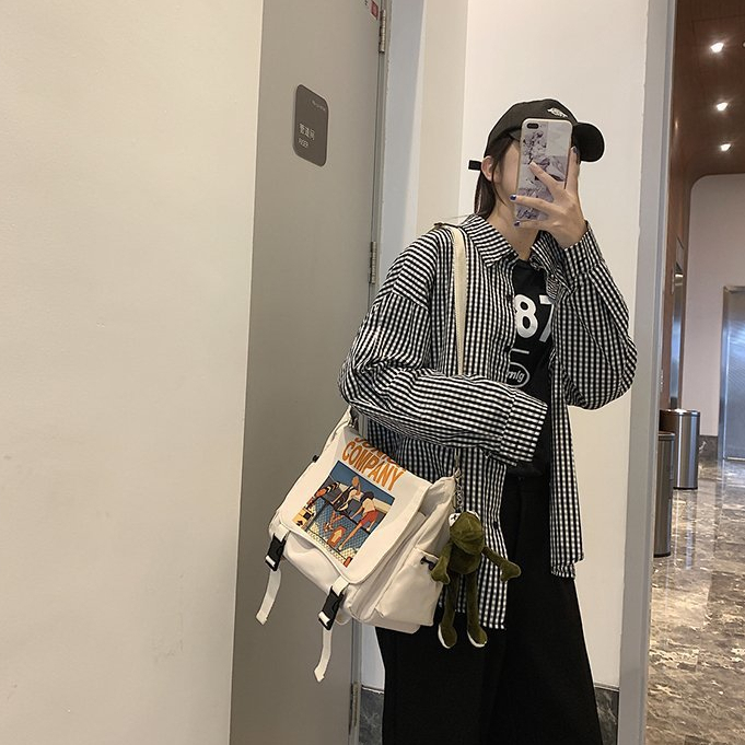 Túi đeo chéo nam nữin hình hoạt hình anime vải canvas phong cách hàn quốc đi học đi chơi du lịch đựng sách vở