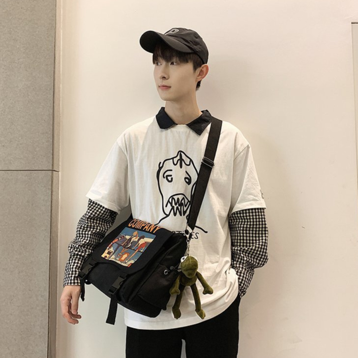 Túi đeo chéo nam nữin hình hoạt hình anime vải canvas phong cách hàn quốc đi học đi chơi du lịch đựng sách vở