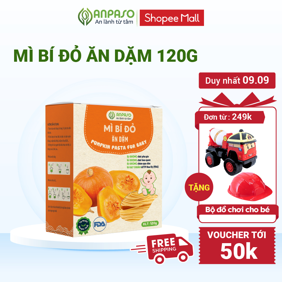 Mì Bí Đỏ Ăn Dặm Anpaso Organic Bí Đỏ Ăn Dặm Kiểu Nhật Cho Bé Từ 7 Tháng Bổ Sung Chất Xơ, Cải Thiện Táo Bón 120g