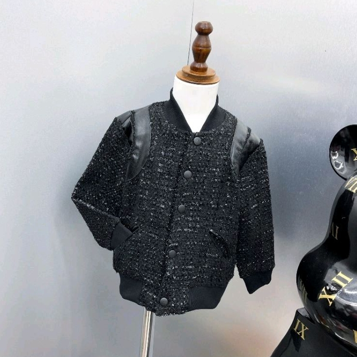 Áo khoác Cho Bé Trai Màu Đen Chất Dạ Phối Dạ dày dặn _ Hàng Cao Cấp