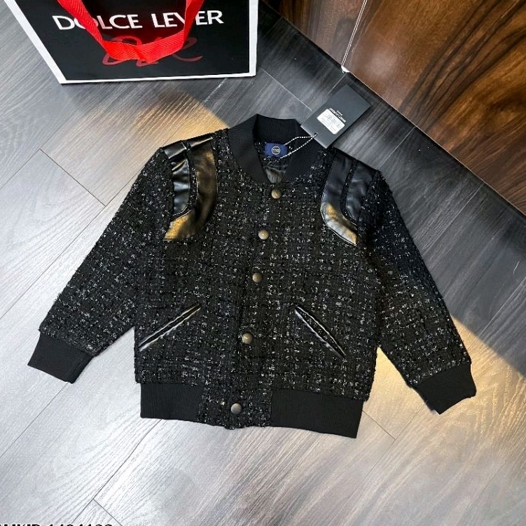 Áo khoác Cho Bé Trai Màu Đen Chất Dạ Phối Dạ dày dặn _ Hàng Cao Cấp