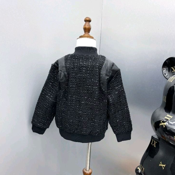 Áo khoác Cho Bé Trai Màu Đen Chất Dạ Phối Dạ dày dặn _ Hàng Cao Cấp