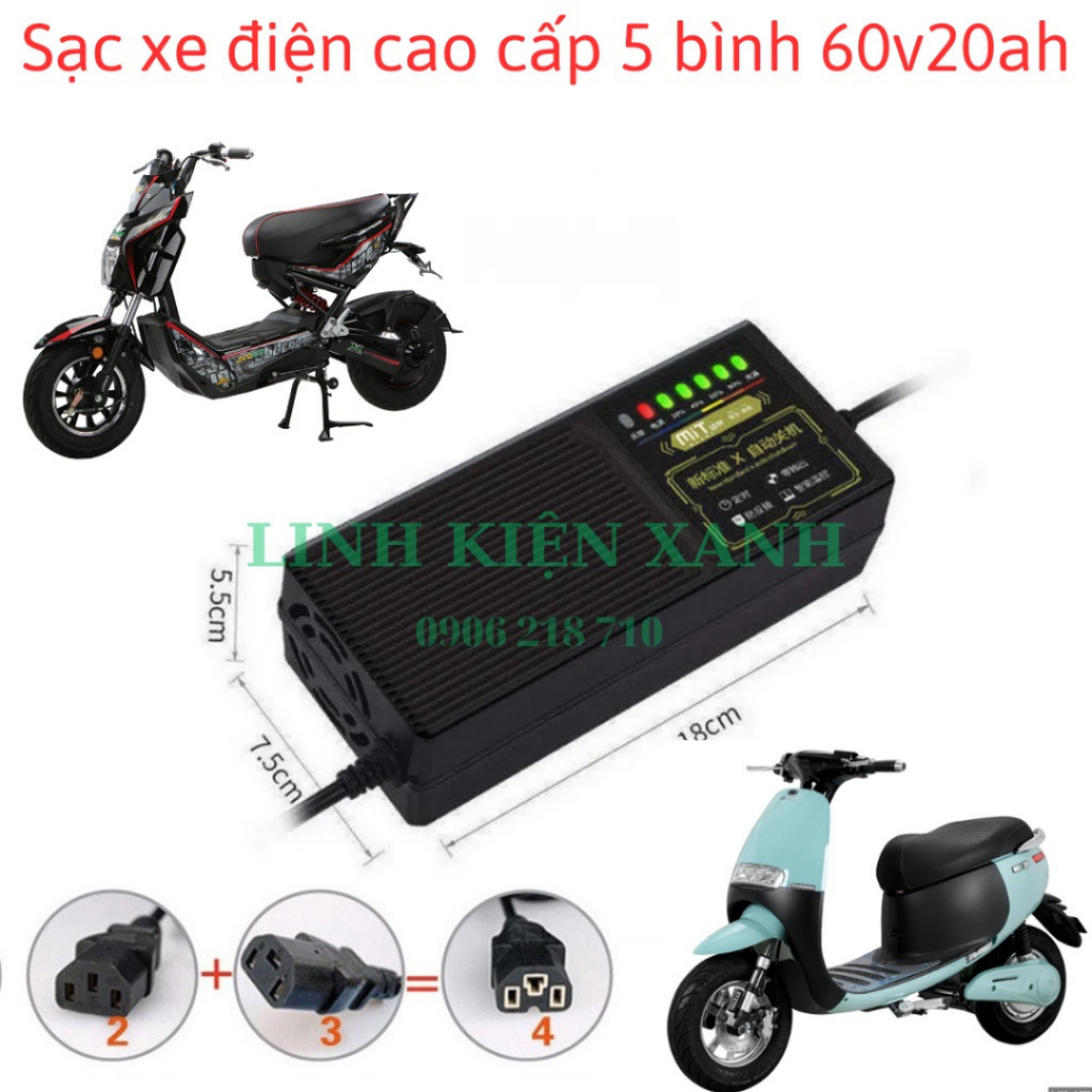 Sạc Xe Điện 60V20ah Tự Ngắt Chống Phồng Bình HÀNG CAO CẤP bảo hành 3 tháng