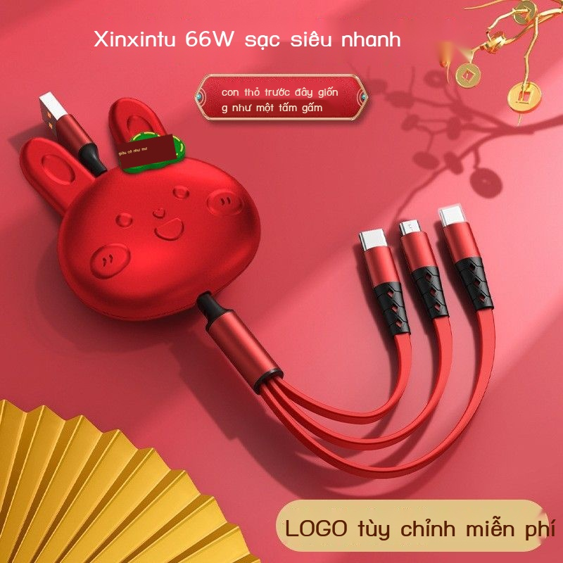 Dây sạc điện thoại siêu nhanh bền PIN loại 3 đầu sạc siêu bên siêu đẹp phù hợp cho tặng quà