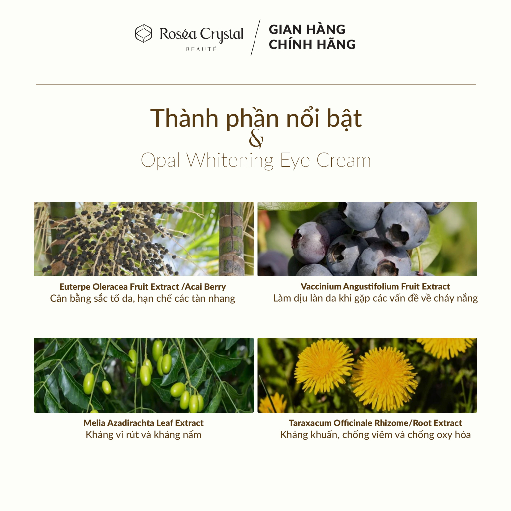 Kem dưỡng cải thiện da mắt Rosea Crystal Opal Whitening Eye Cream 50ml
