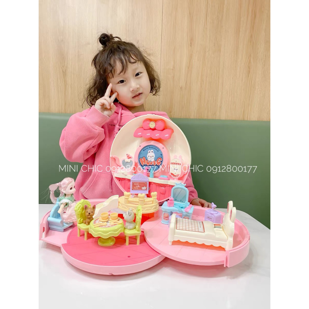 Balo đồ chơi  ngôi nhà thỏ hình bánh donut có dây đeo