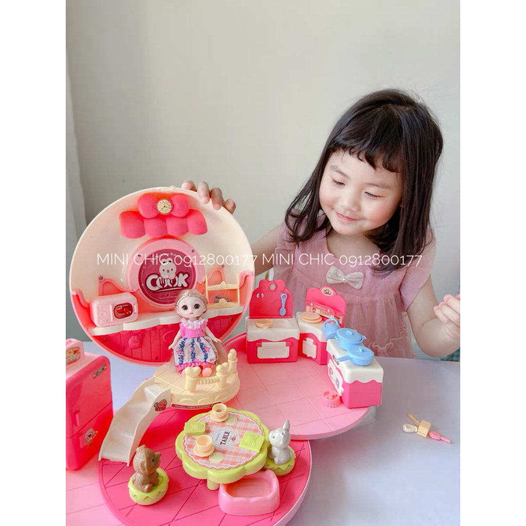 Balo đồ chơi  ngôi nhà thỏ hình bánh donut có dây đeo