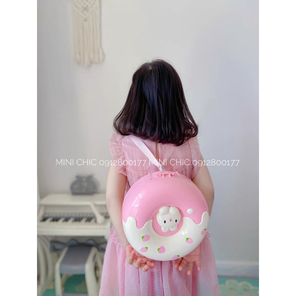 Balo đồ chơi  ngôi nhà thỏ hình bánh donut có dây đeo