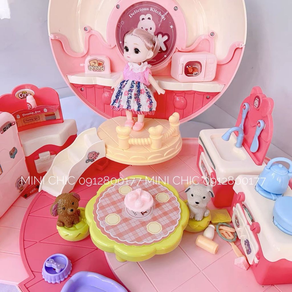 Balo đồ chơi  ngôi nhà thỏ hình bánh donut có dây đeo