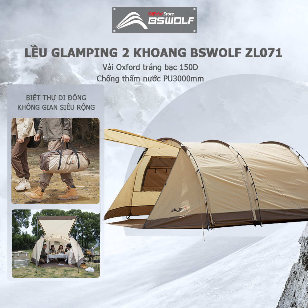 Lều Glamping Lều Cắm Trại Cao Cấp BSWOLF-ZL071 Chống Thấm PU3000mm Chống Nắng UPF 30+ Dành Cho 3-4 Người Hàng Chính Hãng
