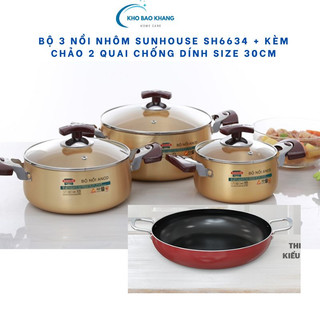 Bộ 3 Nồi Nhôm Anod Sunhouse SH6634 ,  đường kính 16, 20 và 24 cm.