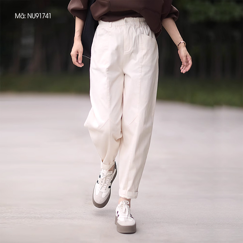 Quần baggy lưng thun KAMAKA khuy cài ống côn hai túi chéo - NU9174