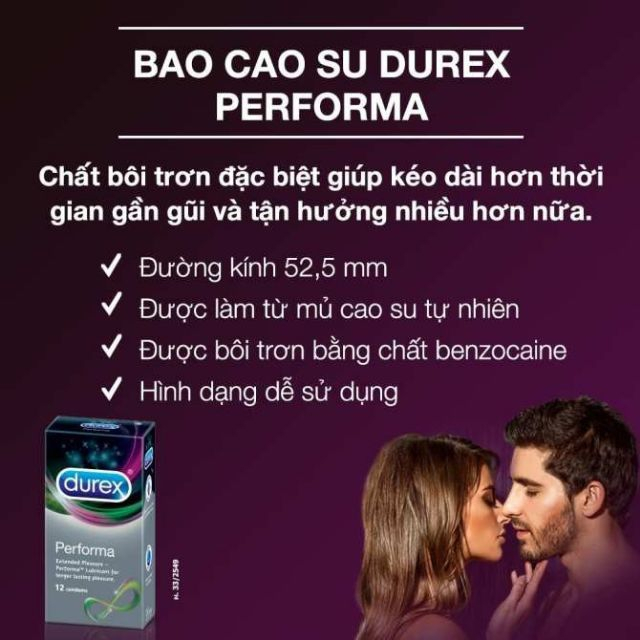 Combo 3 hộp bao cao su Durex Performa hộp 12chiếc, kéo dài thòi gian, cam kết giá tốt
