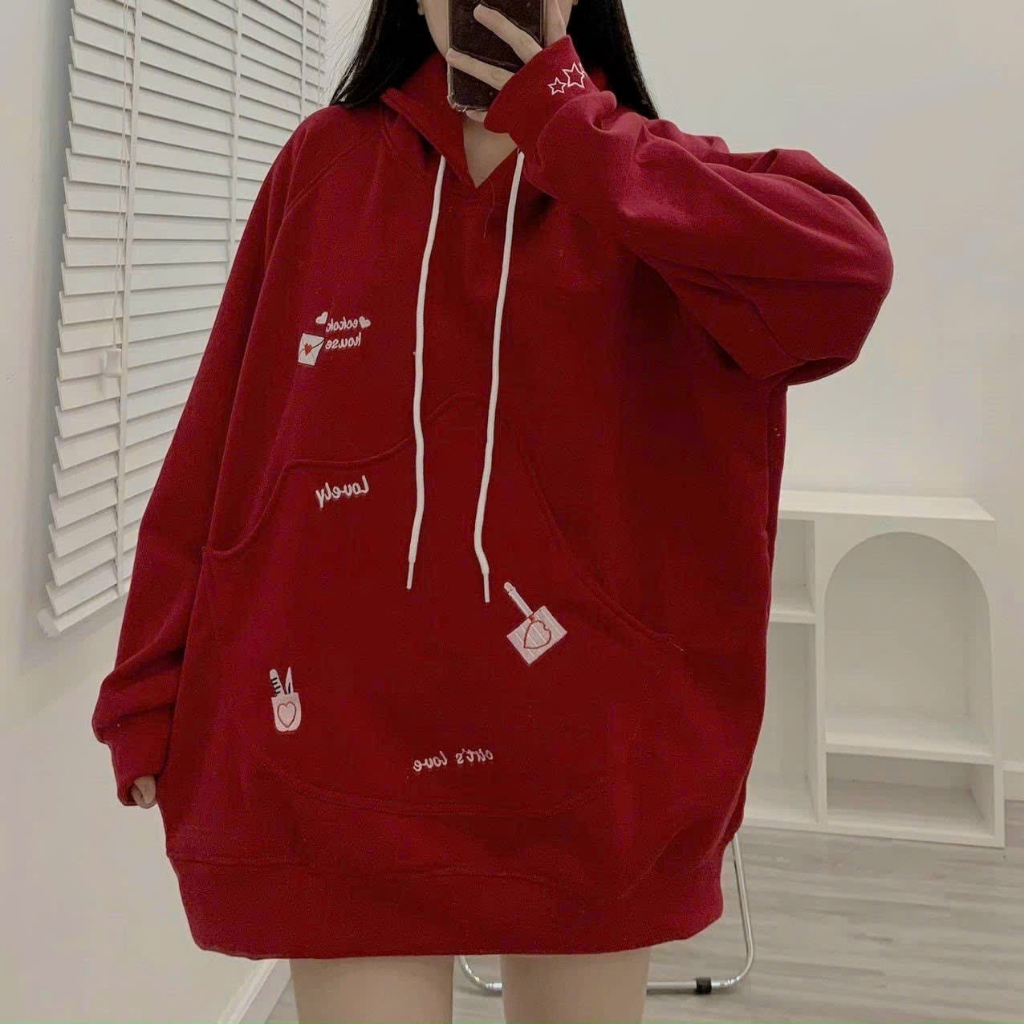 Áo hoodie nữ form rộng in hình họa tiết siêu cute, áo nỉ sweater form rộng unisex nam nữ couple Bunny_017