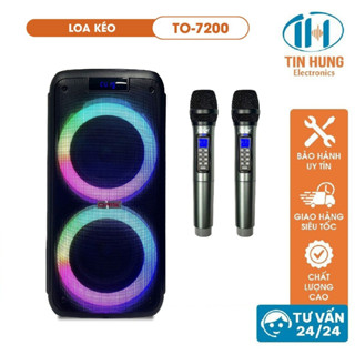 Loa karaoke bluetooth công suất 280W ORIS TO-7200 bass 20cm x 2, loa kẹo kéo tặng kèm 02 mic sóng UHF