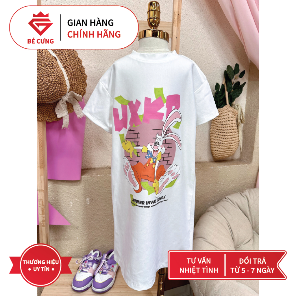 Váy Suông Cotton Trắng In Hình Cá Tính Dành Cho Bé Gái