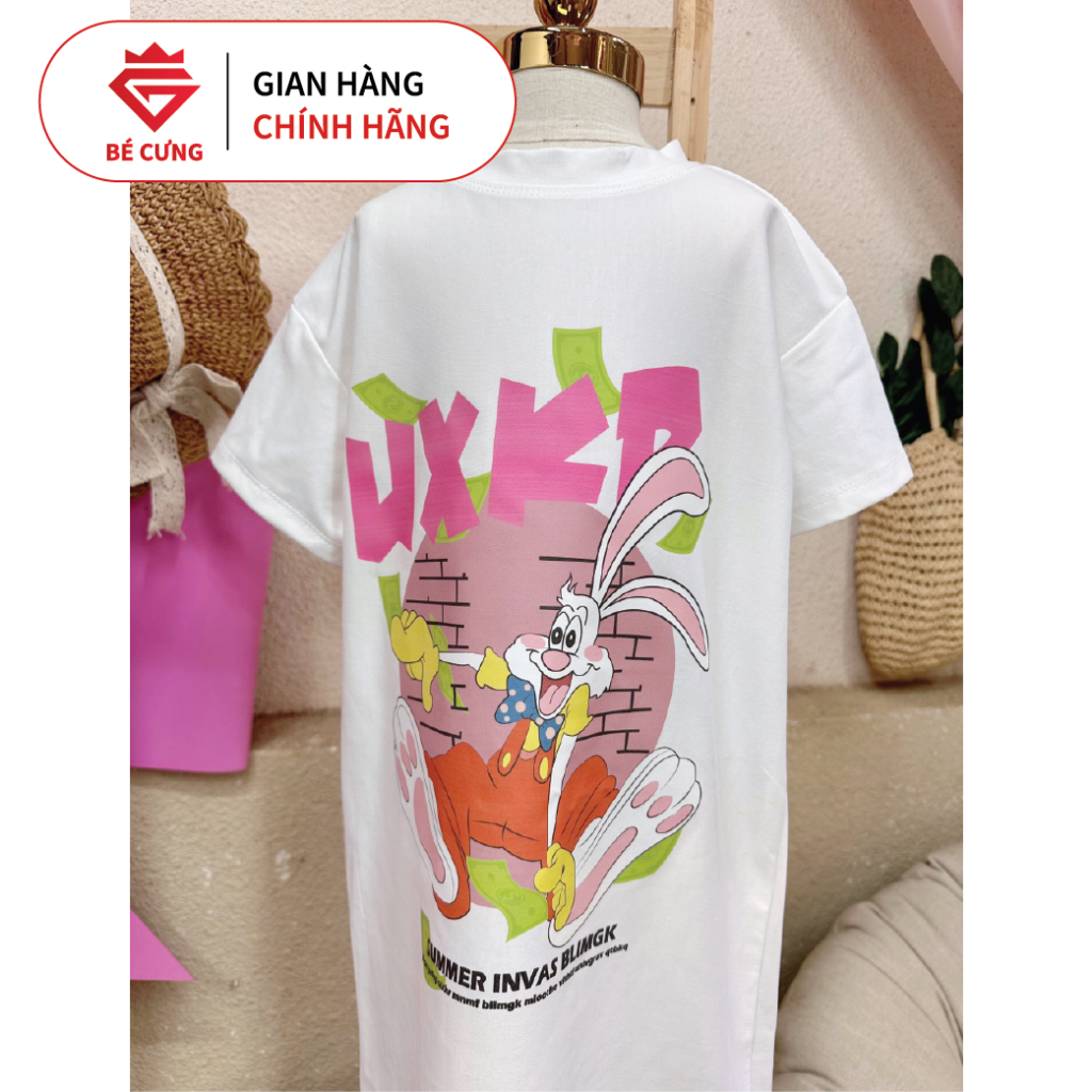 Váy Suông Cotton Trắng In Hình Cá Tính Dành Cho Bé Gái