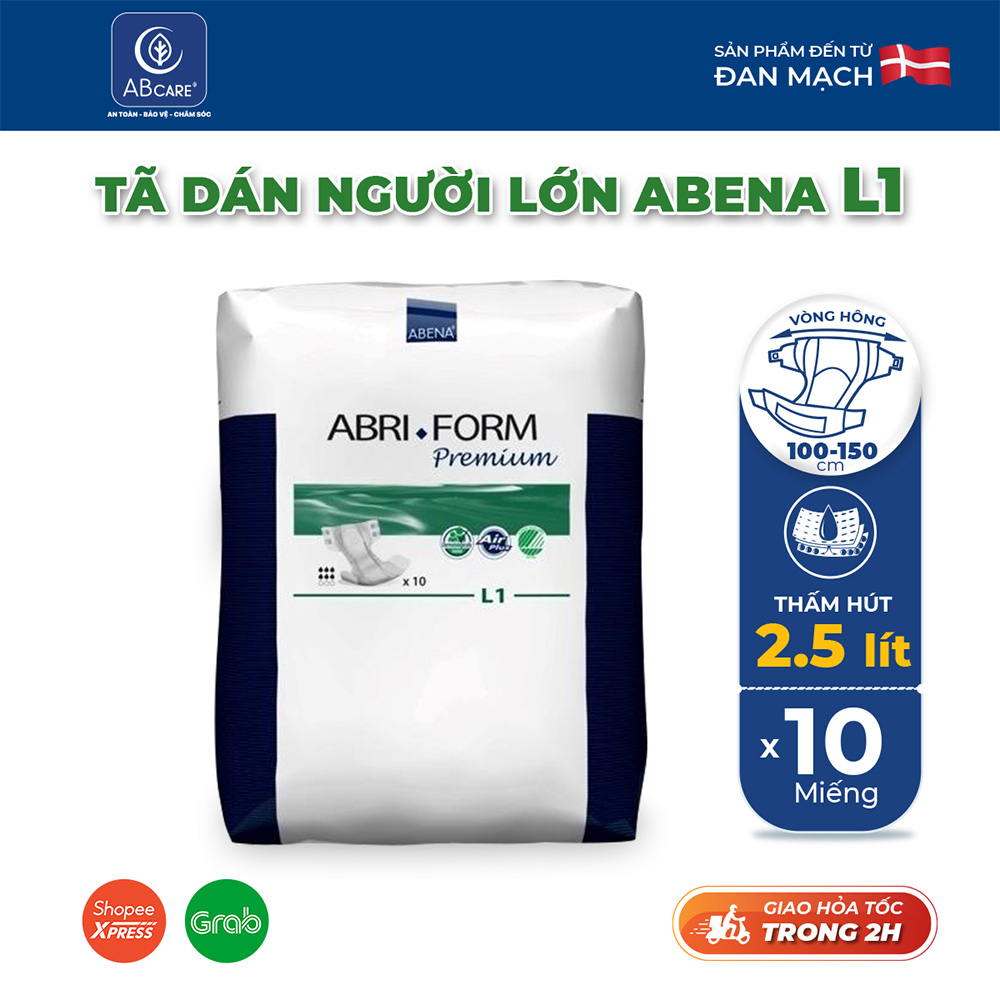 [Mua 1 Tặng 1] Tã dán người lớn Abri Form Premium L1 Nhập khẩu Đan Mạch có đốm nâu nhẹ (Gói 10 miếng)