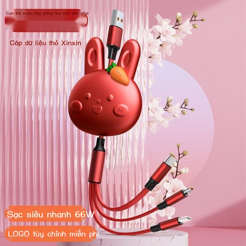 Cáp sạc điện thoại siêu nhanh siêu đẹp siêu bền hình con mặt thỏ có thể kéo thu độ dài của dây