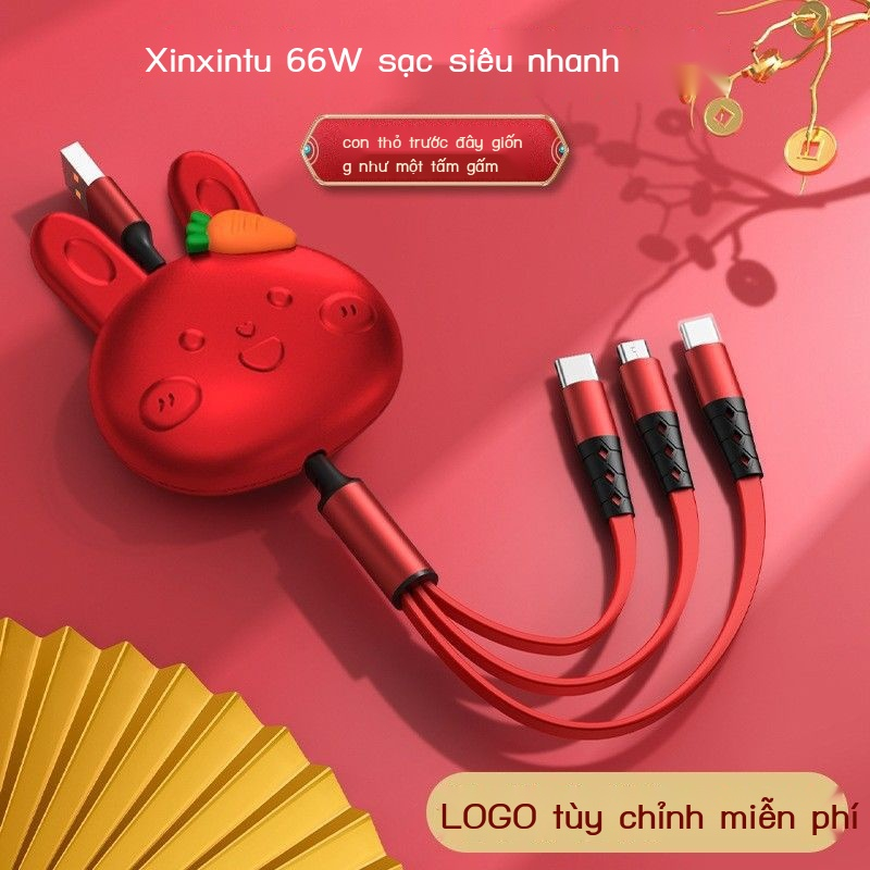Cáp sạc điện thoại siêu nhanh siêu đẹp siêu bền hình con mặt thỏ có thể kéo thu độ dài của dây
