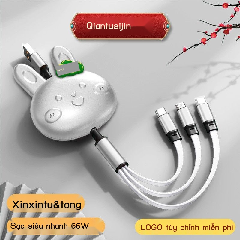 Cáp sạc điện thoại siêu nhanh siêu đẹp siêu bền hình con mặt thỏ có thể kéo thu độ dài của dây