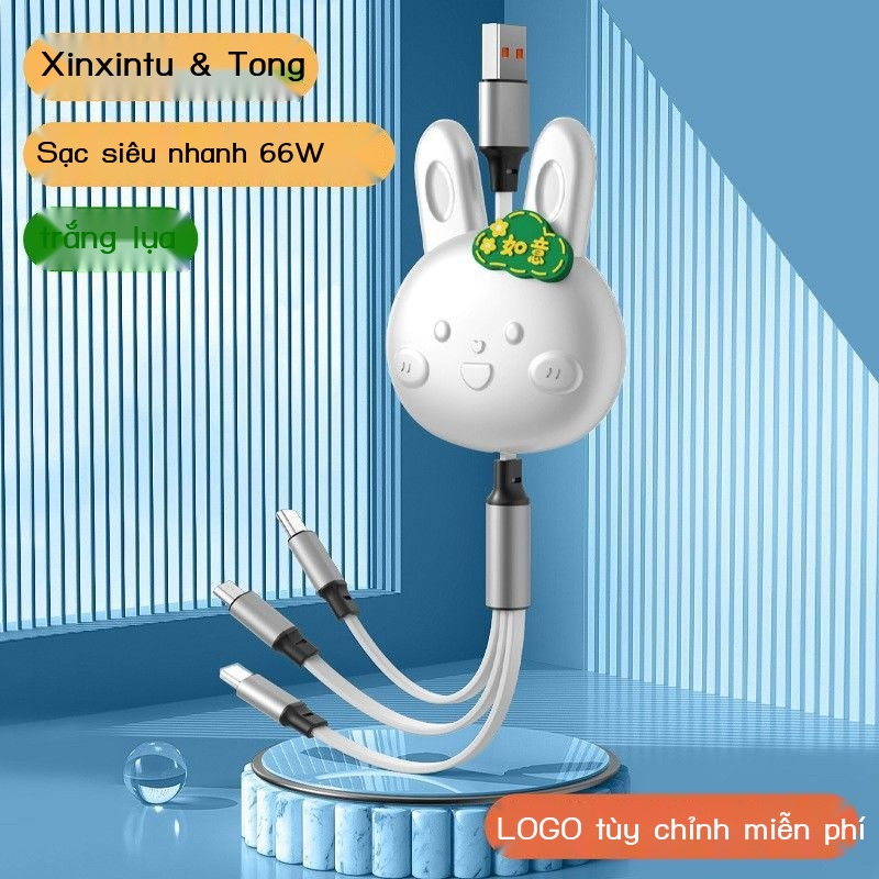 Cáp sạc điện thoại siêu nhanh siêu đẹp siêu bền hình con mặt thỏ có thể kéo thu độ dài của dây