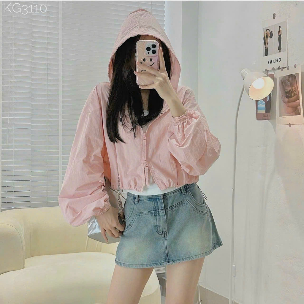 Áo Khoác Dù Nữ Chất Dù mềm mượt 1 lớp trượt nước phối dây rút 2 bên form lửng mặt mát