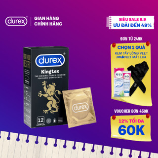 Bao cao su Durex Kingtex ôm sát, bôi trơn, size 49mm, hộp 12 bao