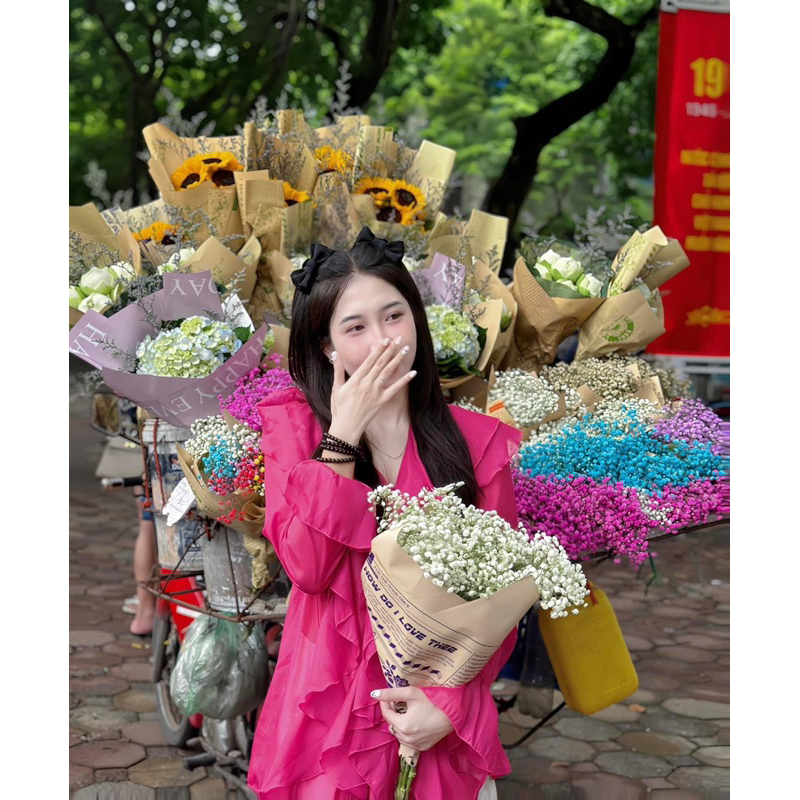 Áo sơ mi bèo màu hồng babydoll cực xinh
