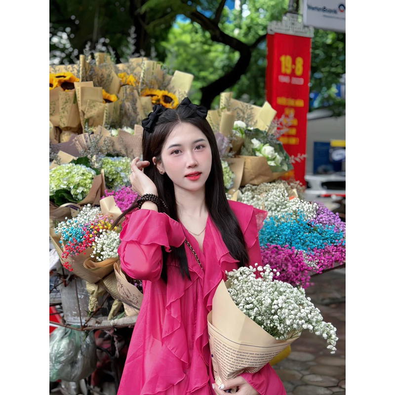 Áo sơ mi bèo màu hồng babydoll cực xinh