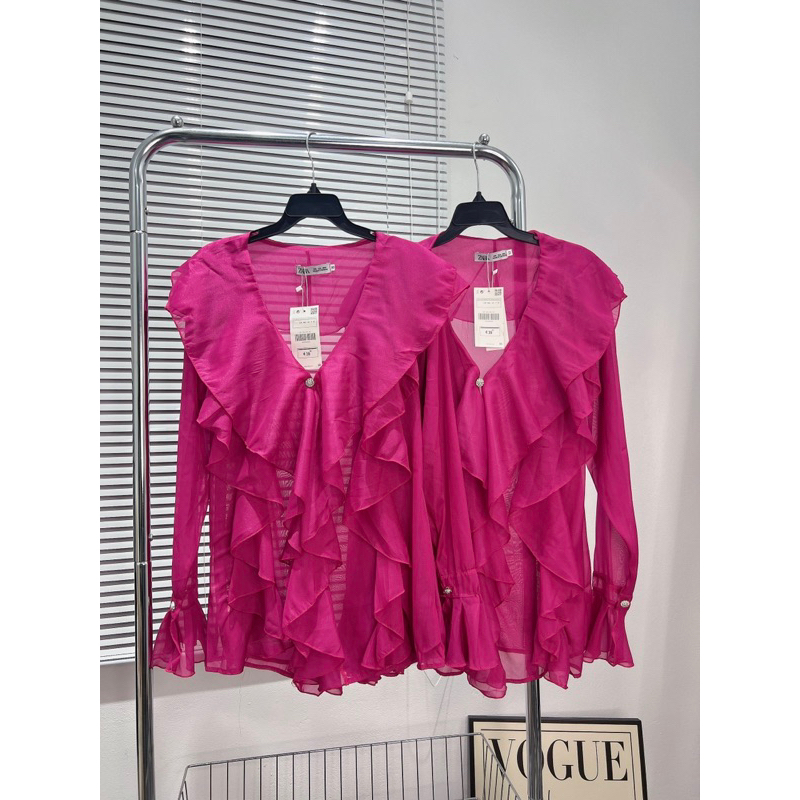 Áo sơ mi bèo màu hồng babydoll cực xinh