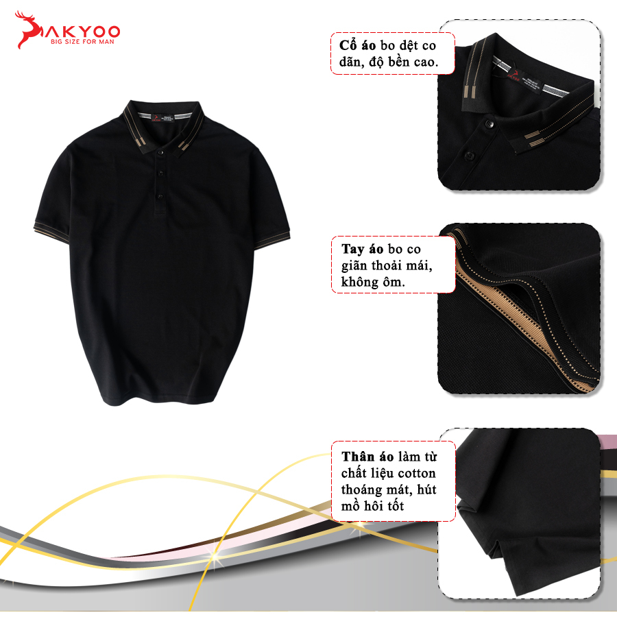 Áo Polo Nam Bigsize 80-140KG AKYOO Cao Cấp Cotton Co Giãn, Thâm Hút Mồ Hôi, Áo Polo Bigsize - PL XANH HT A1- PL DEN V CO