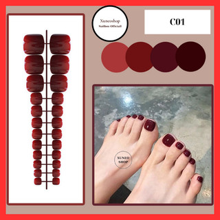 Móng chân giả màu đỏ đô xuneshop set 24 kèm keo