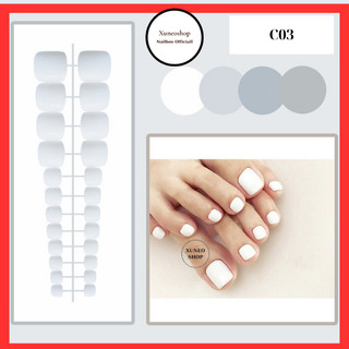 Móng chân giả màu trắng xuneoshop set 24 kèm keo