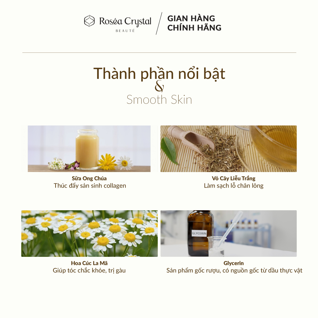 Chất dẫn dưỡng chất, làm sạch sâu cho da Smooth Skin ROSEA CRYSTAL 120ml