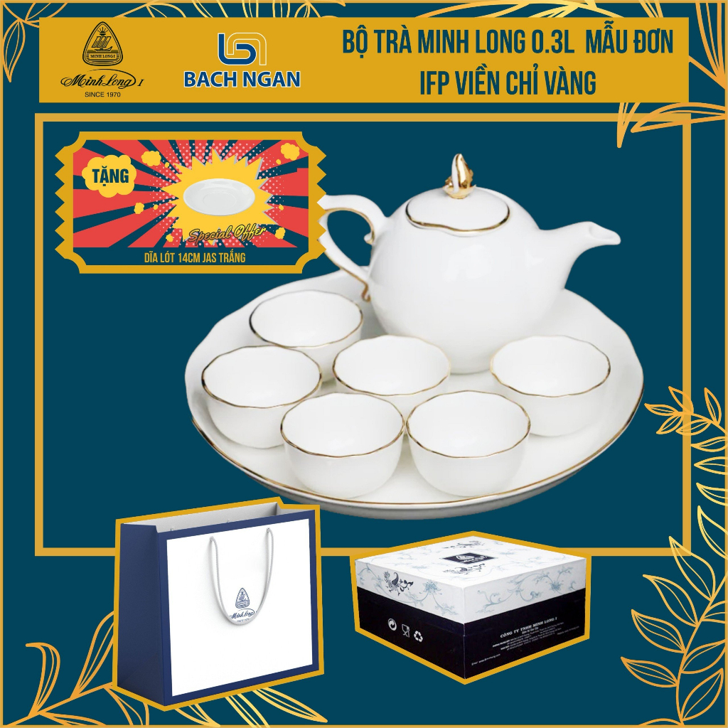 Bộ trà 0.3L Mẫu đơn IFP Viền Chỉ Vàng - Gốm sứ cao cấp Minh Long 1