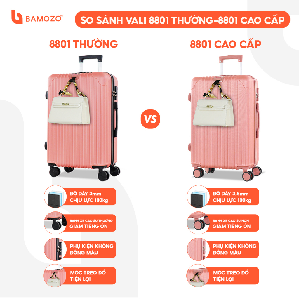 Vali Du Lịch Bamozo 8801 Size 24 Bản Cao Cấp Bền Đẹp Bảo Hành 5 Năm