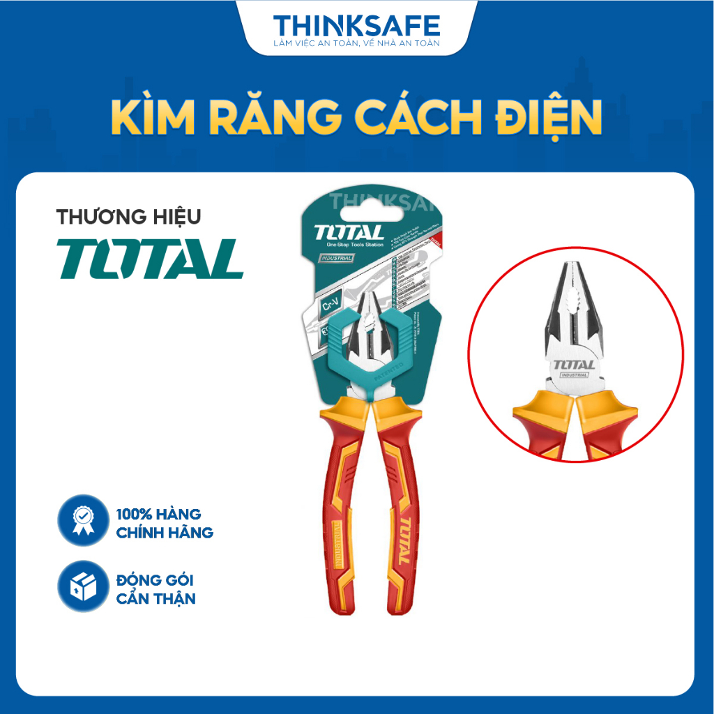 Kềm răng cách điện Total THTIP2181 kích thước 8 inch 200mm đầu kềm mạ đen đánh bóng dụng cụ Total chính hãng - Thinksafe