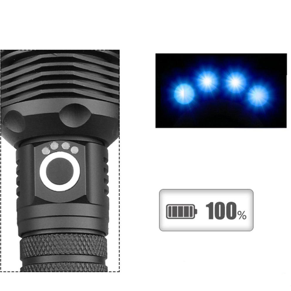 Đèn pin công suất cao mới KAW P70 LED hợp kim nhôm 2 pin 26650, USB sạc.