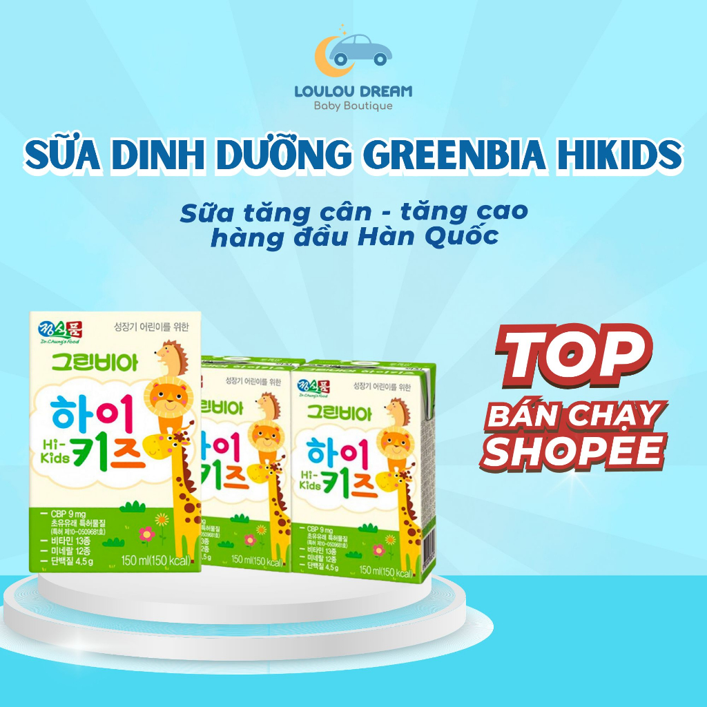 Sữa tươi Greenbia Hikid Kidsmore Hàn Quốc mẫu mới / Lốc 3 Hộp x 150ml tăng cân tăng cao [SẴN]