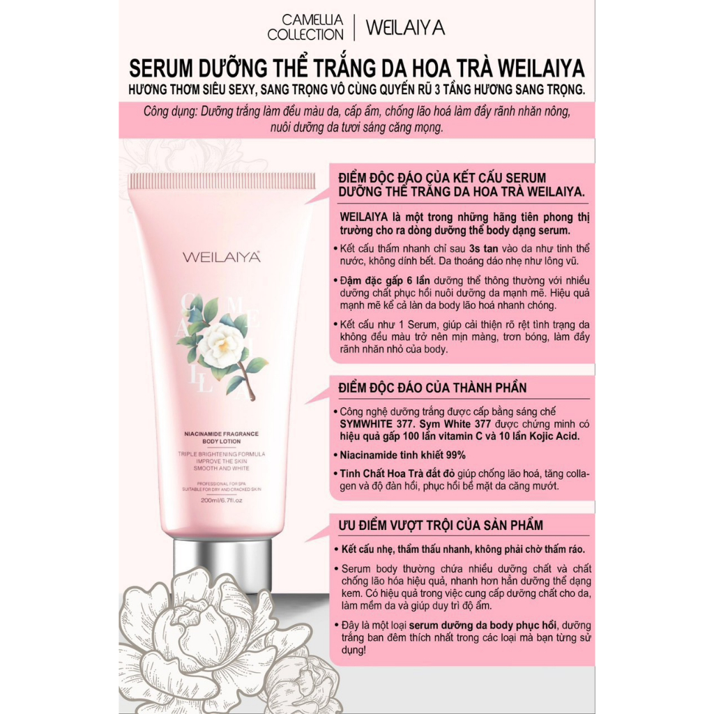 Sữa dưỡng thể Weilaiya 3 tầng hương nước hoa Body Lotion Weilaiya Tuýp 200ml