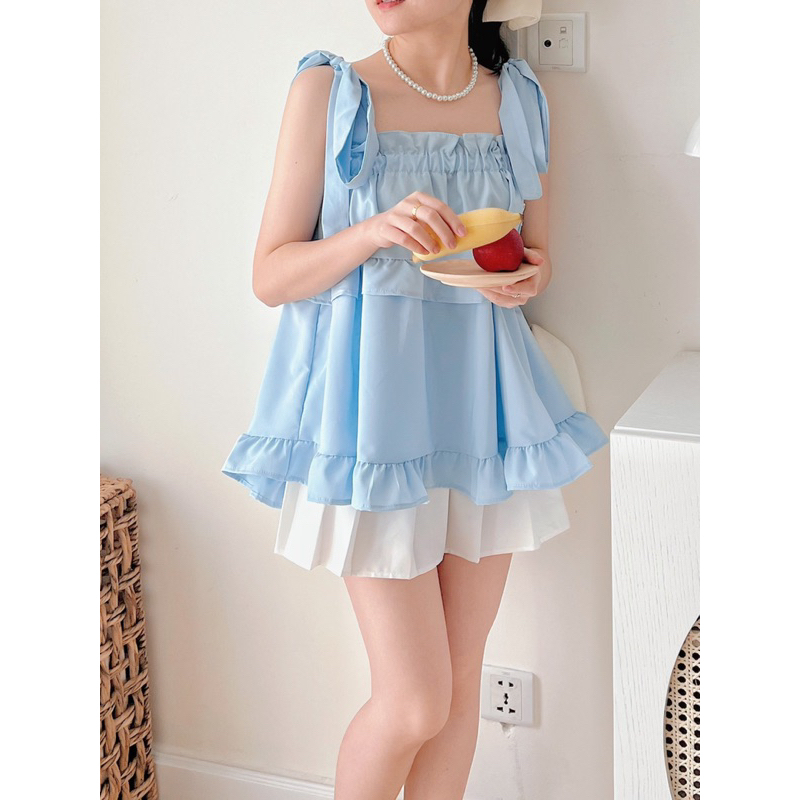 Áo 2 dây HMStyle, áo babydoll cột nơ vai phong cách tiểu thư công chúa chất đũi gân mùa hè nhiều màu - mã SA91