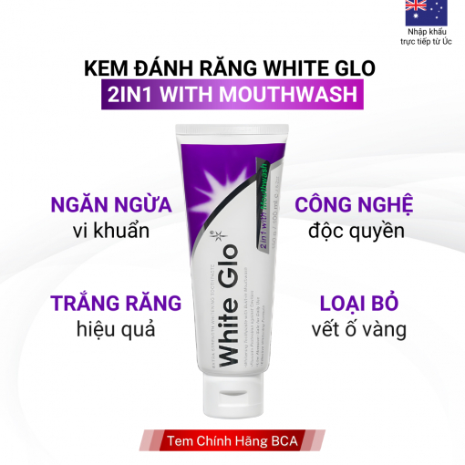 Kem Đánh Trắng Răng 2 in 1 White Glo 150g Chính Hãng